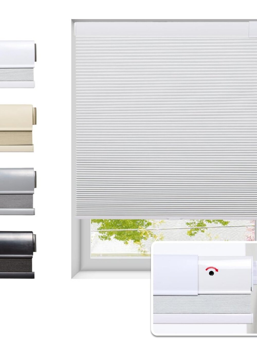 No Drill Cellular Shades 65x64 White Cordless Honeycomb Blinds - OPEN BOX